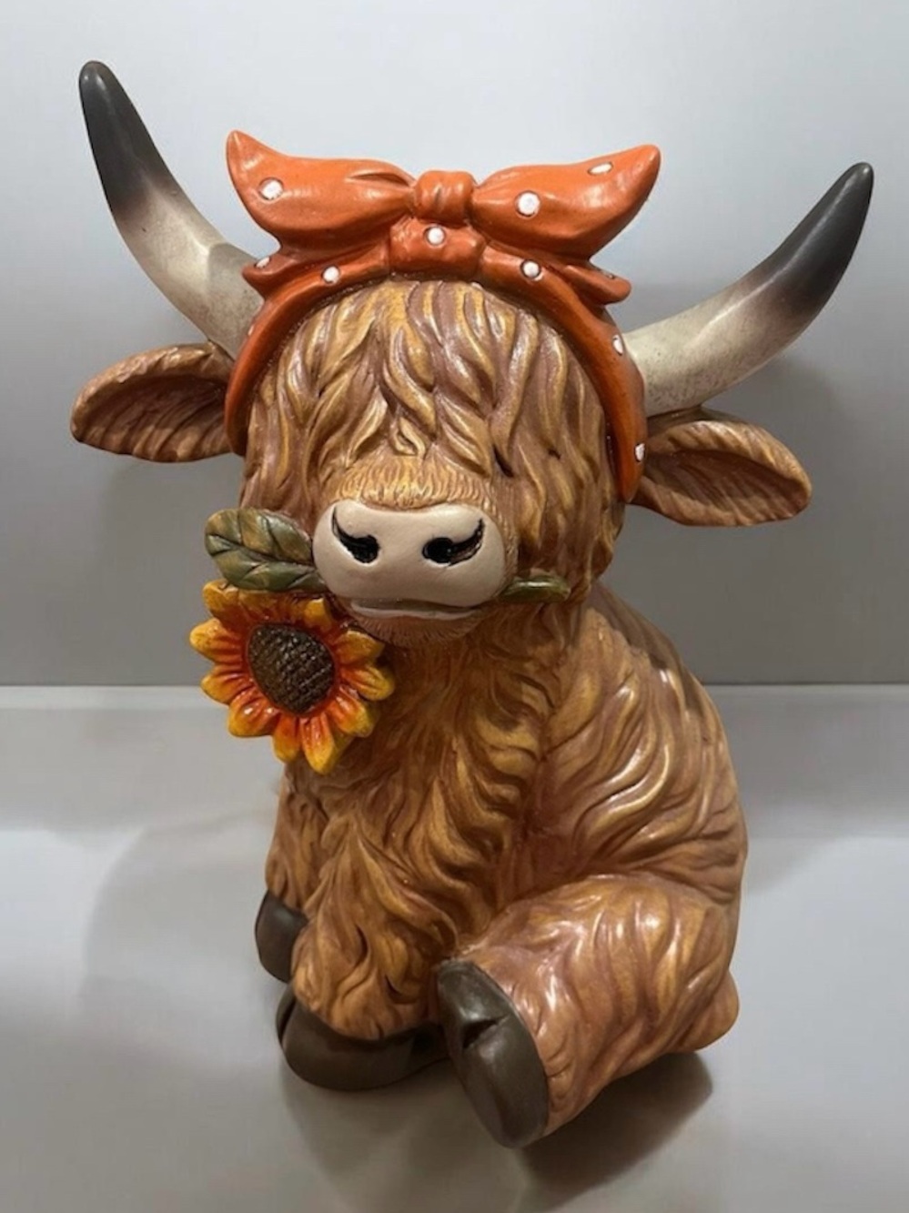 Hobby Lobby 14” Large Fall Highland Cow Holding Sunflower Figure NEW